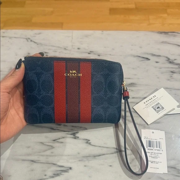 Coach Navy and Red Stripe Wristlet - Picture 4 of 4